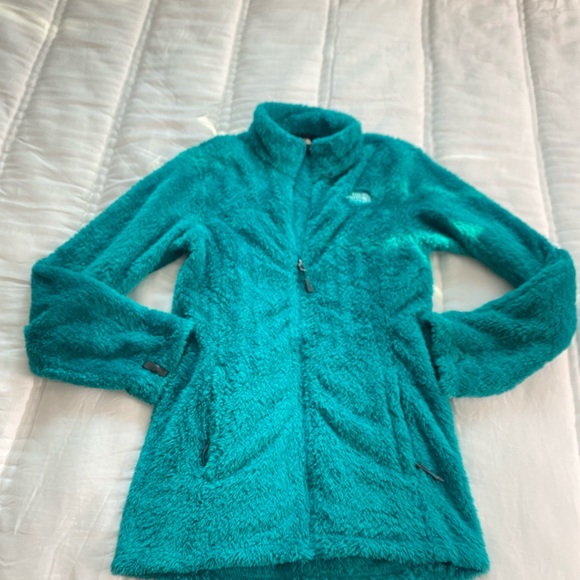 The north face teal green fuzzy soft fleece faux Sherpa zip up jacket s - Picture 10 of 15